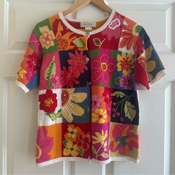 Susan Bristol Y2K Women’s Medium Floral Patchwork Cardigan Sweater Multicolored - Picture 1 of 7